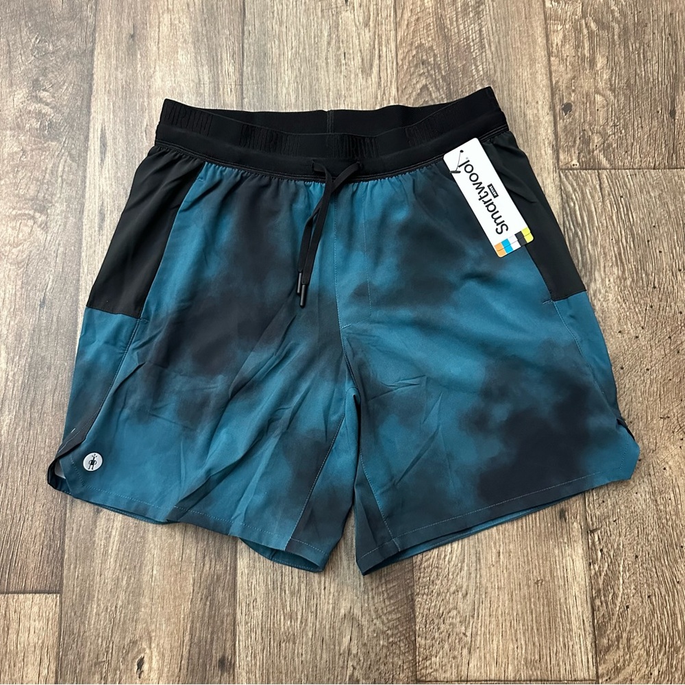 Smartwool Active Shorts Mens Size S Blue Black Merino Wool Blend Lining